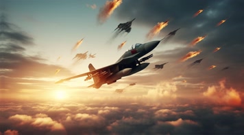 4k航母战斗机起飞降落夕阳唯美创意