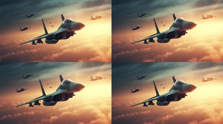 4k航母战斗机起飞降落夕阳唯美创意