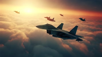 4k航母战斗机起飞降落夕阳唯美创意