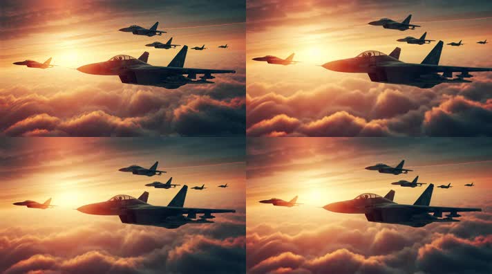 4k航母战斗机起飞降落夕阳唯美创意