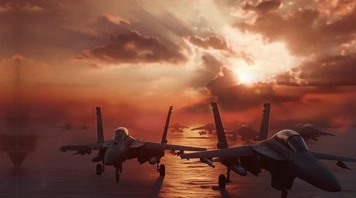 4k航母战斗机起飞降落夕阳唯美创意