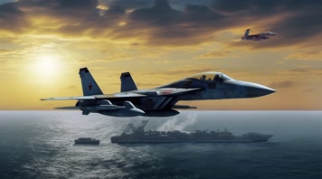 4k航母战斗机起飞降落夕阳唯美创意