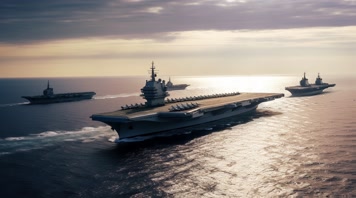 4k航空母舰舰队海洋航行夕阳唯美创意 4k航空母舰舰队海洋航行夕阳唯美创意