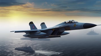 4k航母战斗机起飞降落夕阳唯美创意