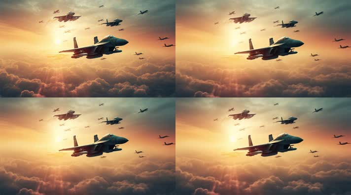 4k航母战斗机起飞降落夕阳唯美创意