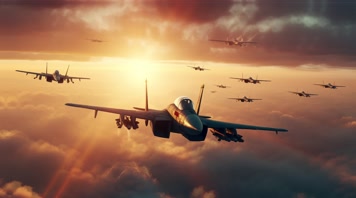 4k航母战斗机起飞降落夕阳唯美创意