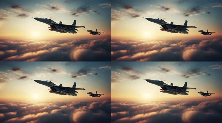 4k航母战斗机起飞降落夕阳唯美创意