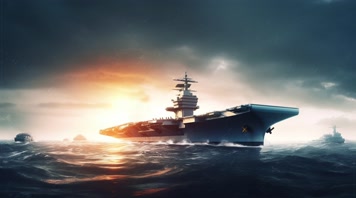 52航空母舰舰队海洋航行夕阳唯美创意4k