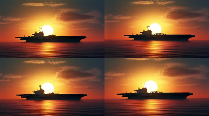 67航空母舰舰队海洋航行夕阳唯美创意4k