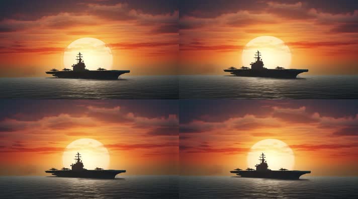 79航空母舰舰队海洋航行夕阳唯美创意4k