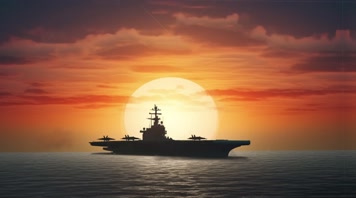 79航空母舰舰队海洋航行夕阳唯美创意4k