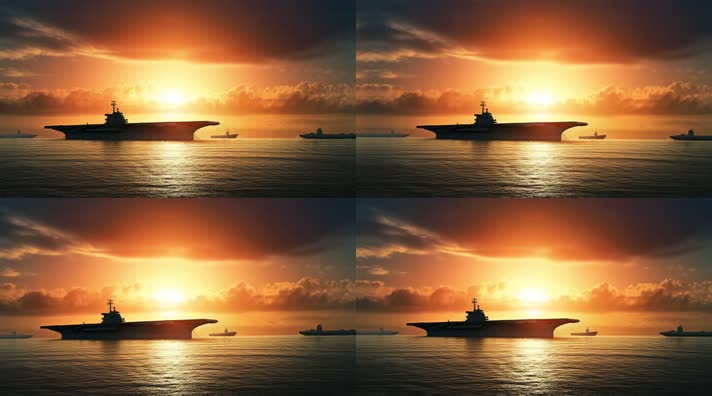 101航空母舰舰队海洋航行夕阳唯美创意4k