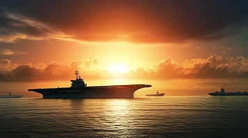 101航空母舰舰队海洋航行夕阳唯美创意4k