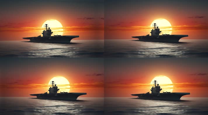 113航空母舰舰队海洋航行夕阳唯美创意4k