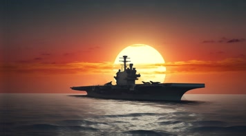 113航空母舰舰队海洋航行夕阳唯美创意4k