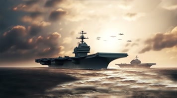 103航空母舰舰队海洋航行夕阳唯美创意4k