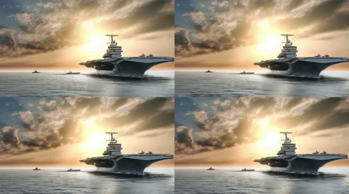 110航空母舰舰队海洋航行夕阳唯美创意4k