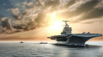 110航空母舰舰队海洋航行夕阳唯美创意4k