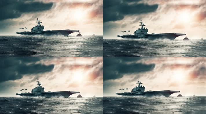 105航空母舰舰队海洋航行夕阳唯美创意4k