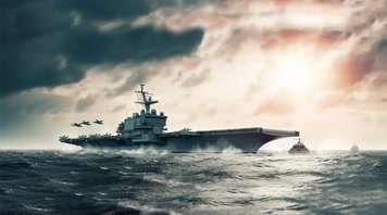 105航空母舰舰队海洋航行夕阳唯美创意4k