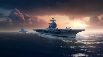 112航空母舰舰队海洋航行夕阳唯美创意4k