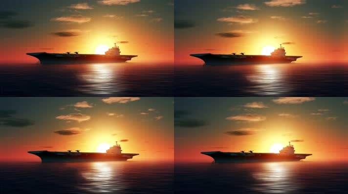 108航空母舰舰队海洋航行夕阳唯美创意4k