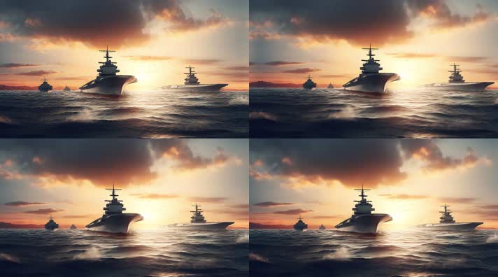 78航空母舰舰队海洋航行夕阳唯美创意4k