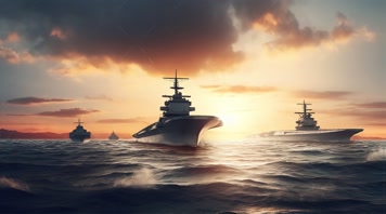 78航空母舰舰队海洋航行夕阳唯美创意4k