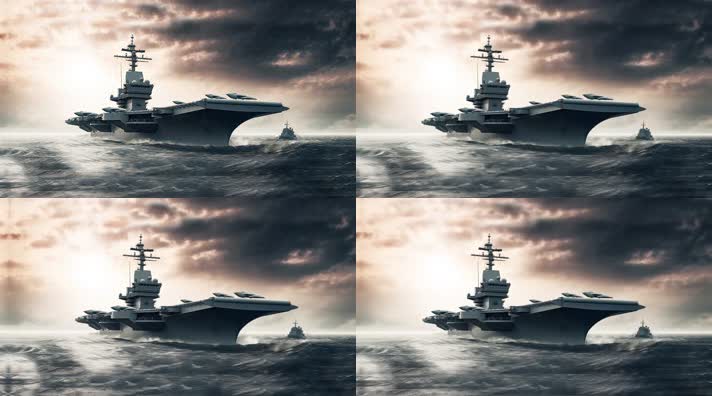 75航空母舰舰队海洋航行夕阳唯美创意4k