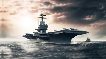 75航空母舰舰队海洋航行夕阳唯美创意4k