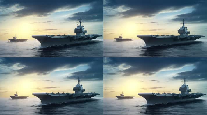 77航空母舰舰队海洋航行夕阳唯美创意4k