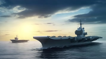 77航空母舰舰队海洋航行夕阳唯美创意4k