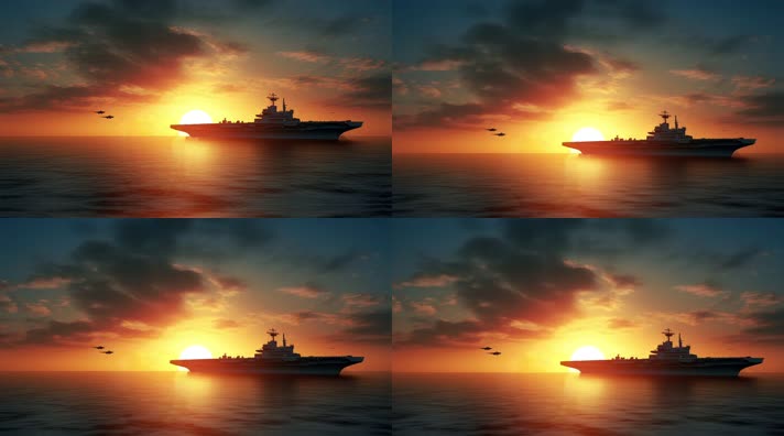 106航空母舰舰队海洋航行夕阳唯美创意4k