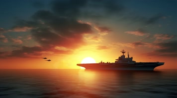 106航空母舰舰队海洋航行夕阳唯美创意4k