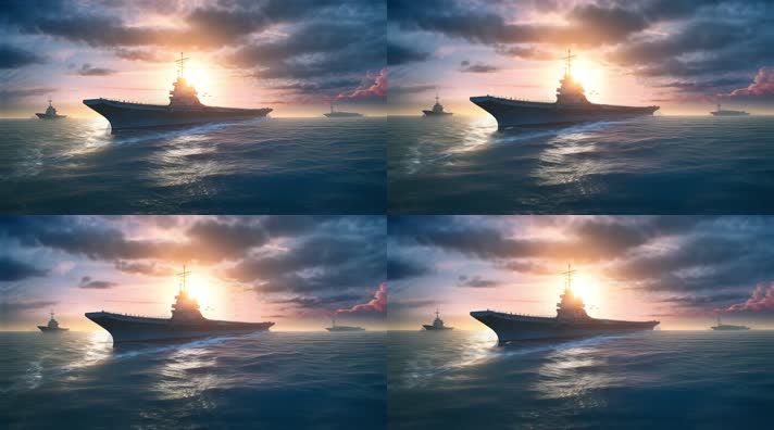 80航空母舰舰队海洋航行夕阳唯美创意4k