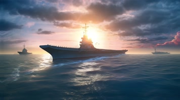 80航空母舰舰队海洋航行夕阳唯美创意4k