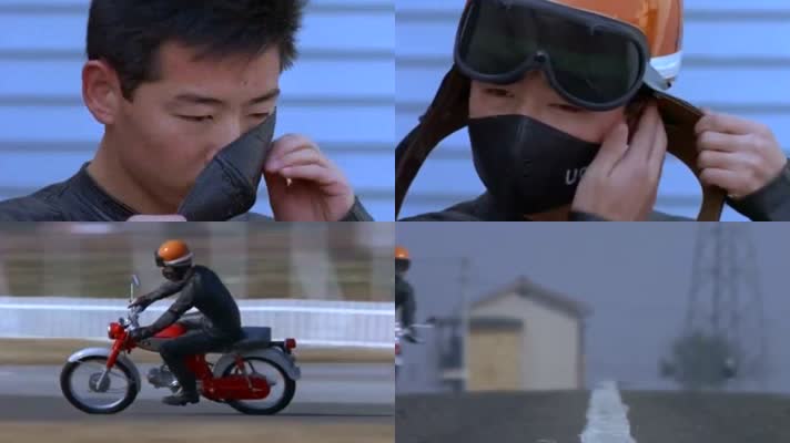 城市年轻人骑摩托车头盔护具场地训练比赛