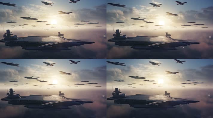 24.4k航母战斗编队 航空母舰轰炸机 创意唯美