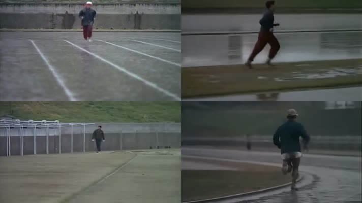 雨中职业马拉松长跑田径运动员训练