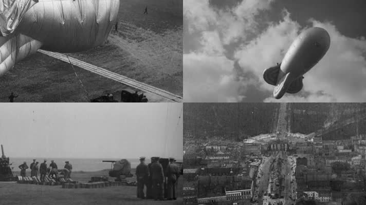 二战英国老式防空侦查热气球高射炮探照灯
