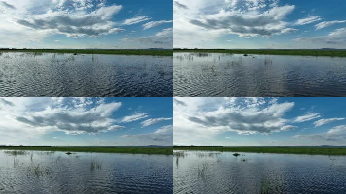 航拍大兴安岭湿地湖泊夏日风景
