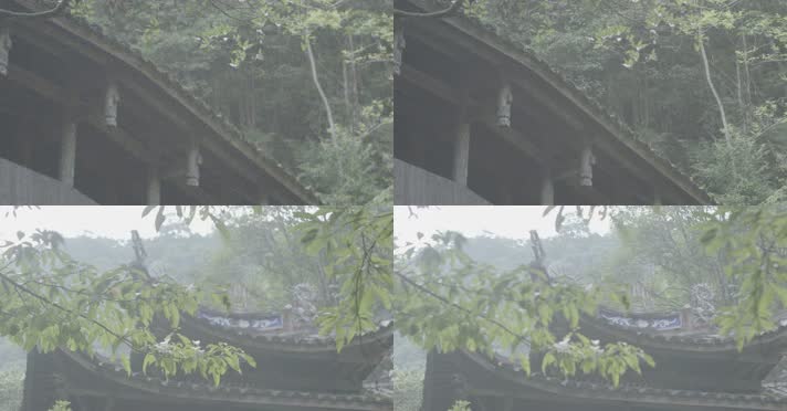 (4K) X浙江温州泰顺县廊桥桥檐木结构特写