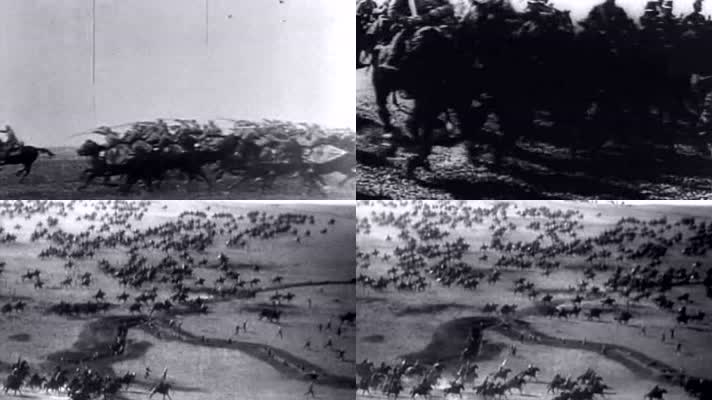 早期骑兵部队万马奔腾冲锋行军影像