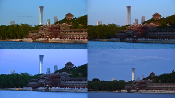 北京古代与现代的建筑日转夜延时摄影