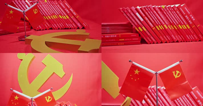 4k实拍红色党建红旗帜建党政党旗党徽素材