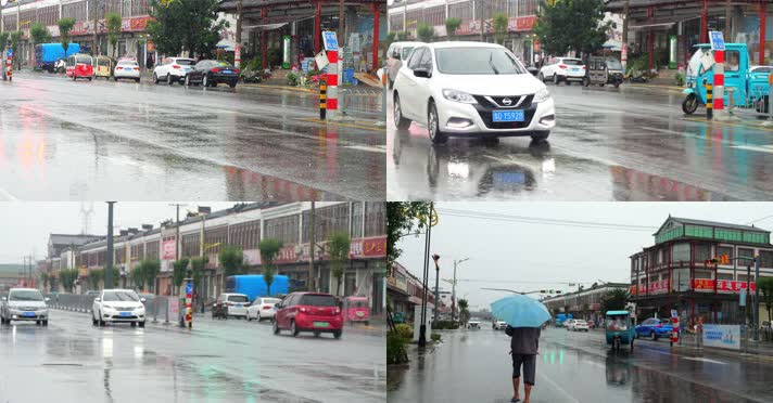 雨中行驶的车辆汽车 下雨 雨天 马十字路口 红路灯 街道