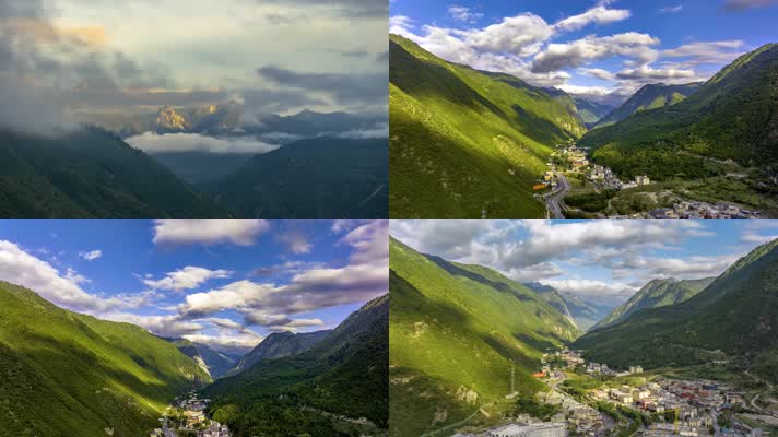 4K延时航拍阿坝九寨沟景区日出蓝天美景