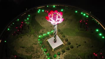 航拍滕州 荷花转盘 转盘 车辆 转盘交叉口 北辛路转盘 荷花夜景