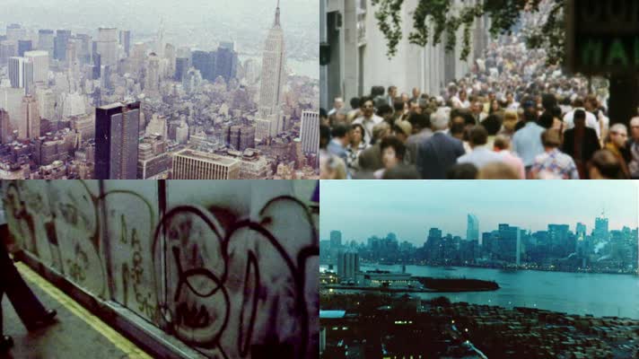 70年代美国纽约现代化城市街道高楼大厦