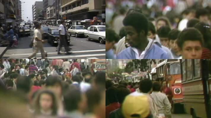 70年代波哥大哥伦比亚城市繁忙拥挤人群
